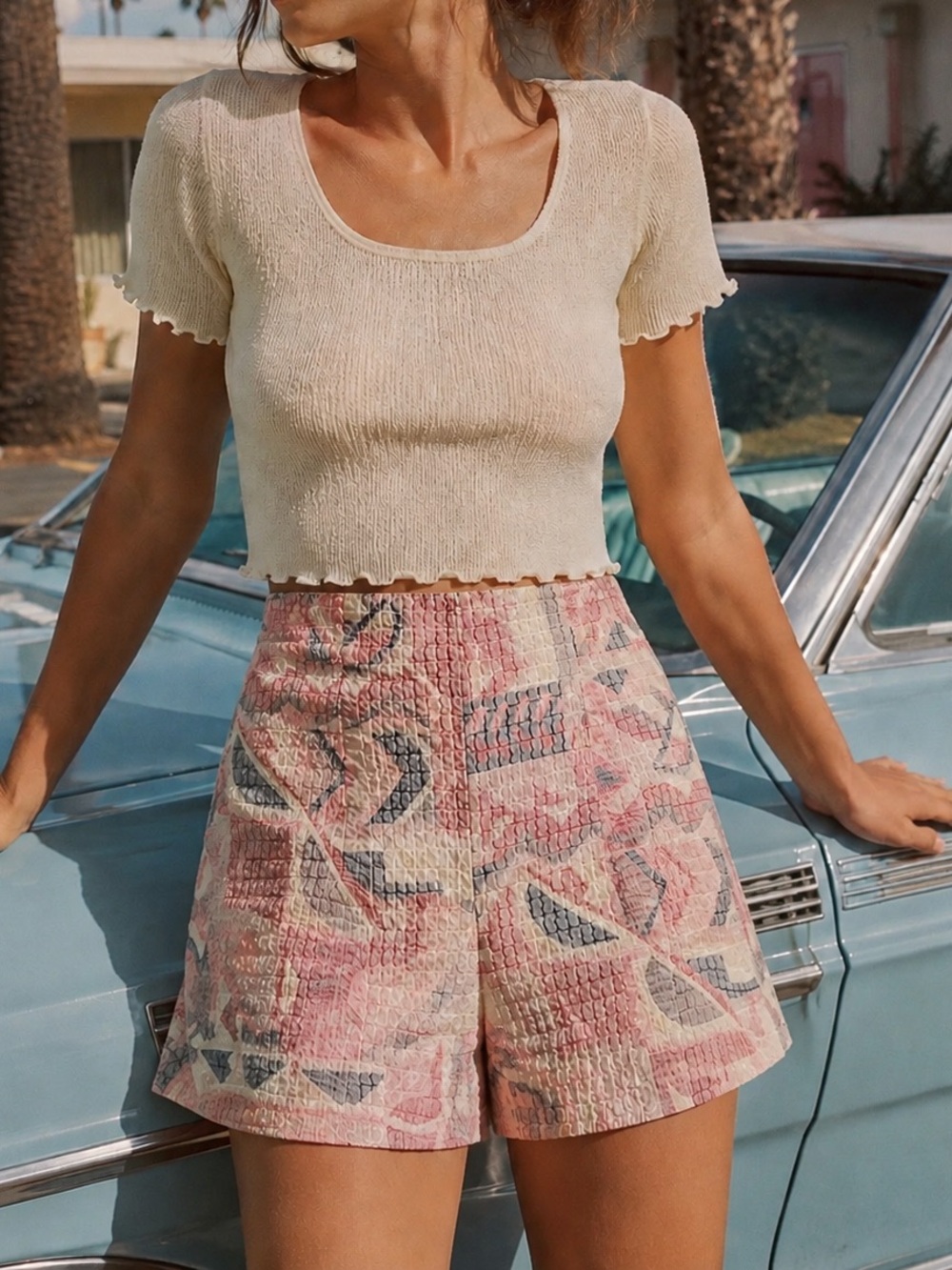 Vintage high rise textured pastel shorts